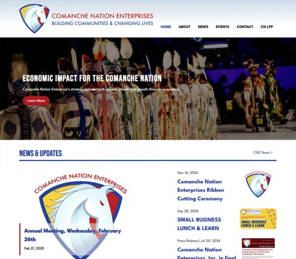 Comanche Nation Enterprises website homepage — federally chartered tribal corporation serving the Comanche Nation of Oklahoma