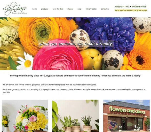 Lilygrass Flowers and Décor website homepage — Oklahoma City florist serving the community since 1979