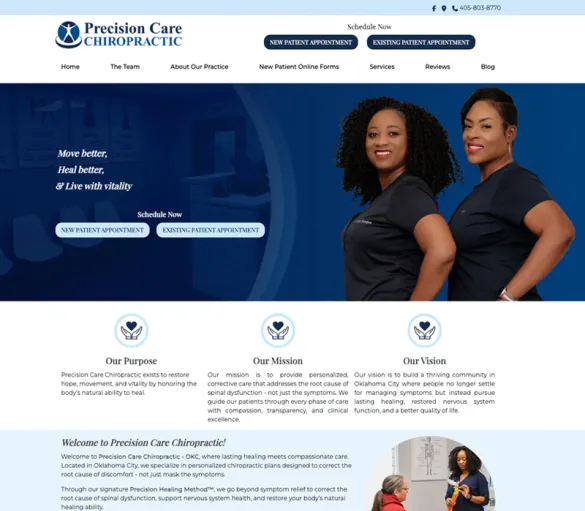 Precision Care Chiropractic website homepage — Oklahoma City chiropractor specializing in corrective spinal care and the Precision Healing Method